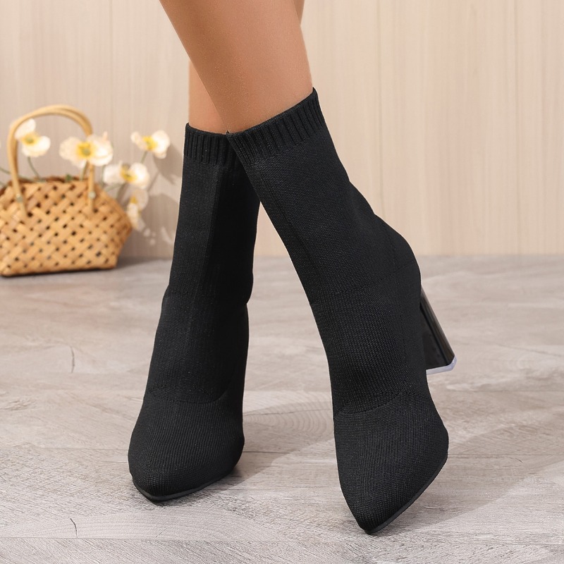 Simple Pointed Toe Knit Stretc - Pipe Bending Spring avaliação e preço