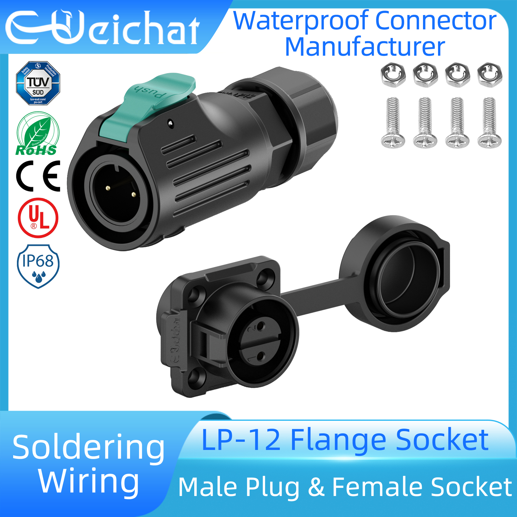 LP12 M12 IP68 Waterproof Outdo - Push Fit Connector avaliação e preço